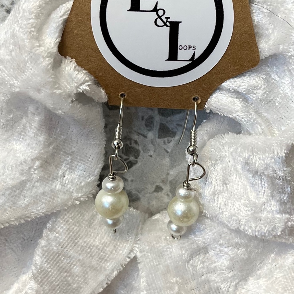 Handmade Soft White Velour Scrunchie & Matching Pearl Earrings Set